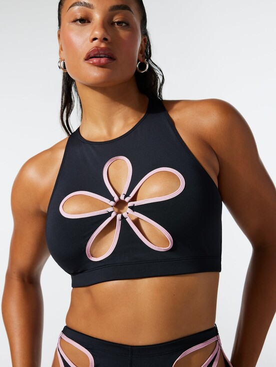 Savage X Fenty Tops - Savage X Fenty Black & Pink Flower Pop Cutout Tank Women's Size XS 0-2